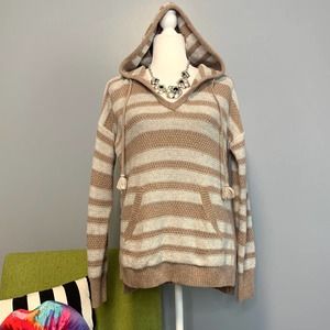 Madewell Tan Cream Striped Knit Hooded Sweater